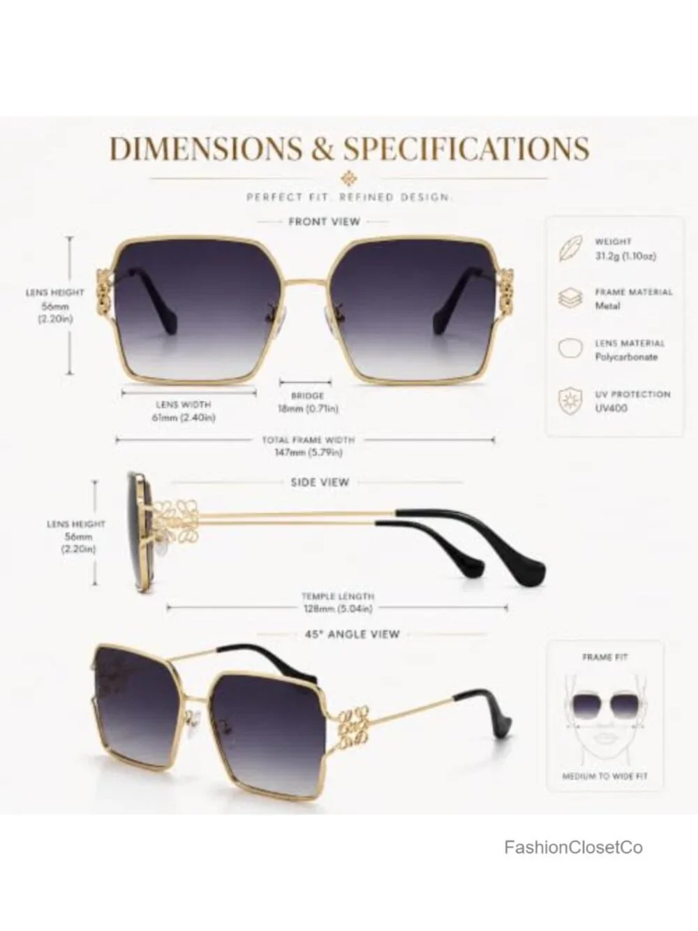 Women's Square & Oval Sunglasses Metal Floral Frame Polarized UV400